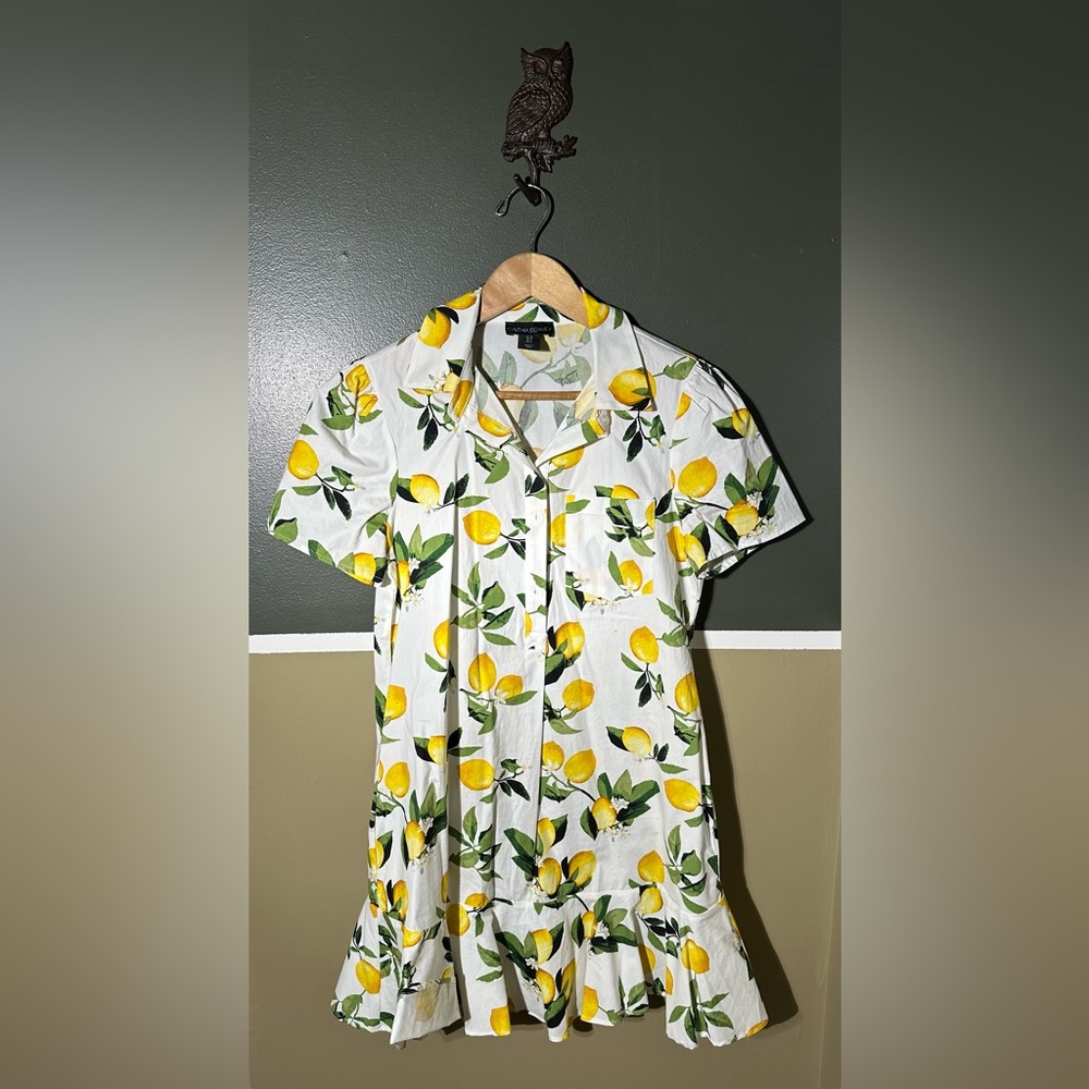 Cynthia Rowley White Lemon Print Button Down Dress